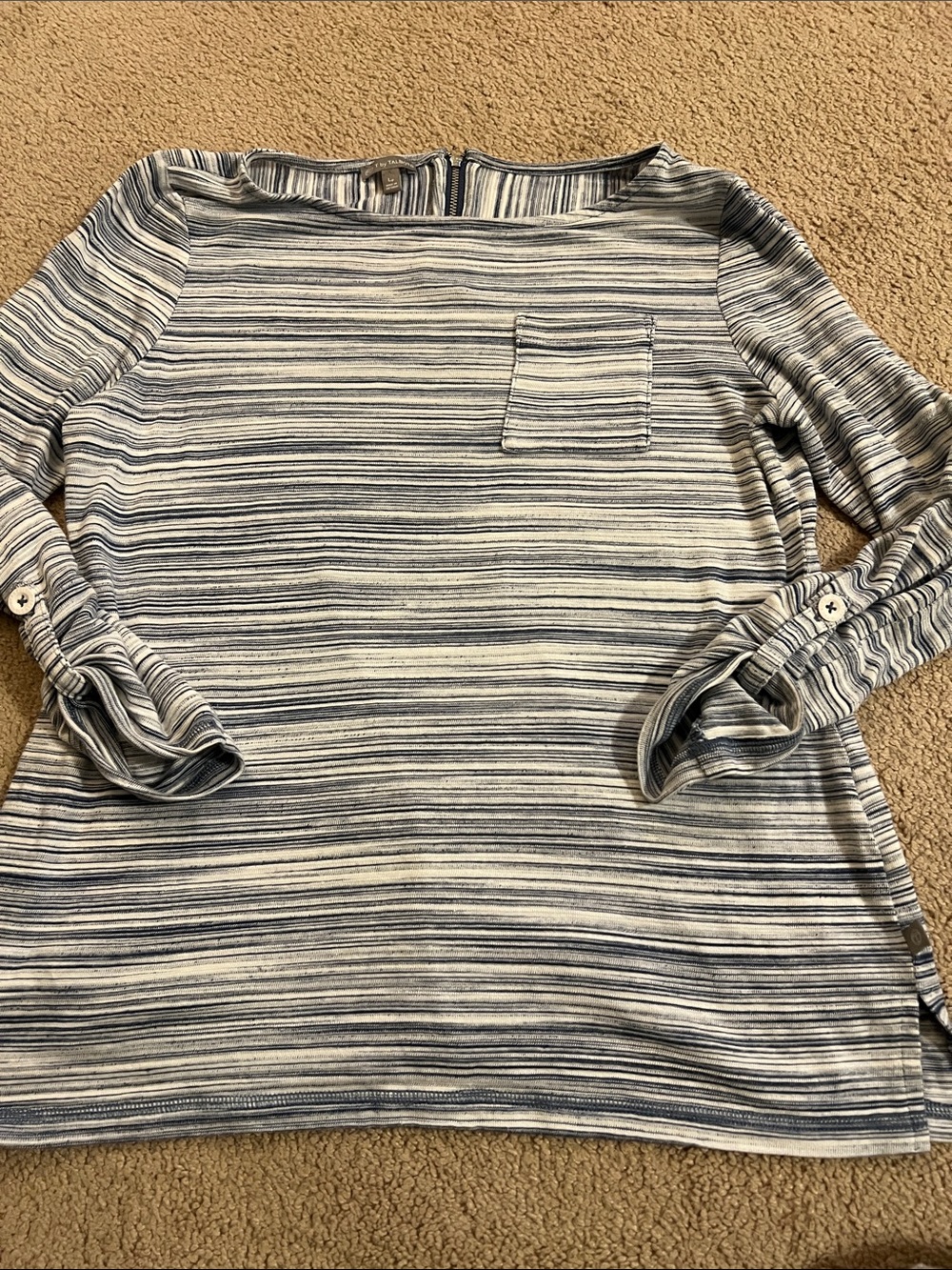 Talbots Striped Boatneck 3/4 Sleeve Top - Blue & White